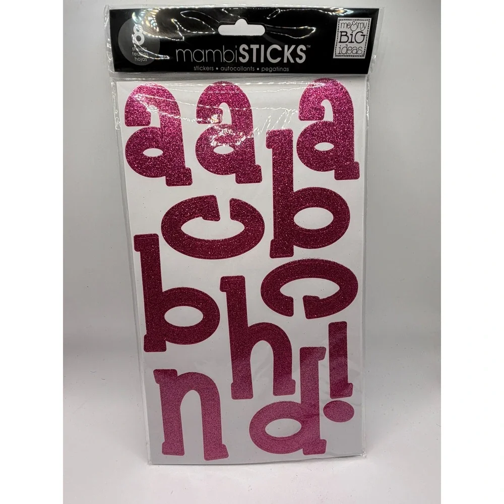 Mambi Sticks Pink Glitter Letter Stickers 8 Sheets‎ Alphabet Numbers STL-11